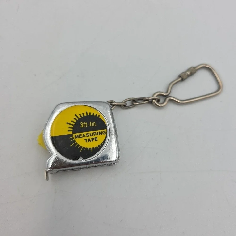 Vintage Keychain Pocket Measuring Tape Key Ring Metal Fob Small 36